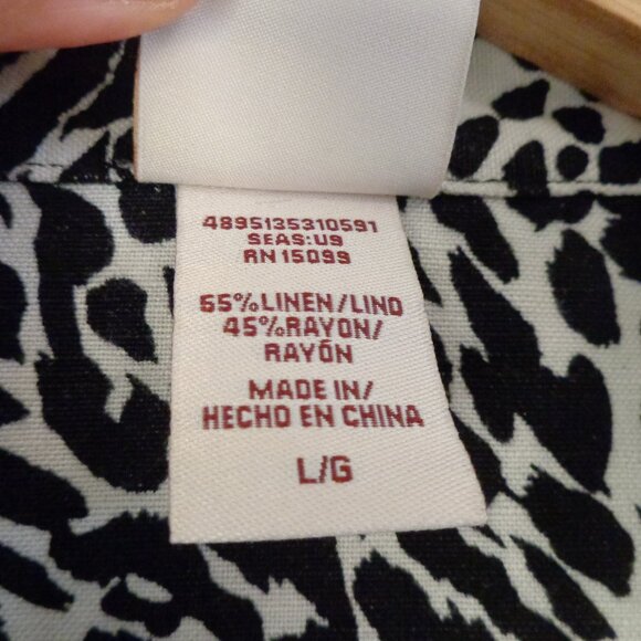 Covington Black & White Animal Print Button Up 2 Pocket Linen Blend Jacket Sz L - Picture 8 of 9